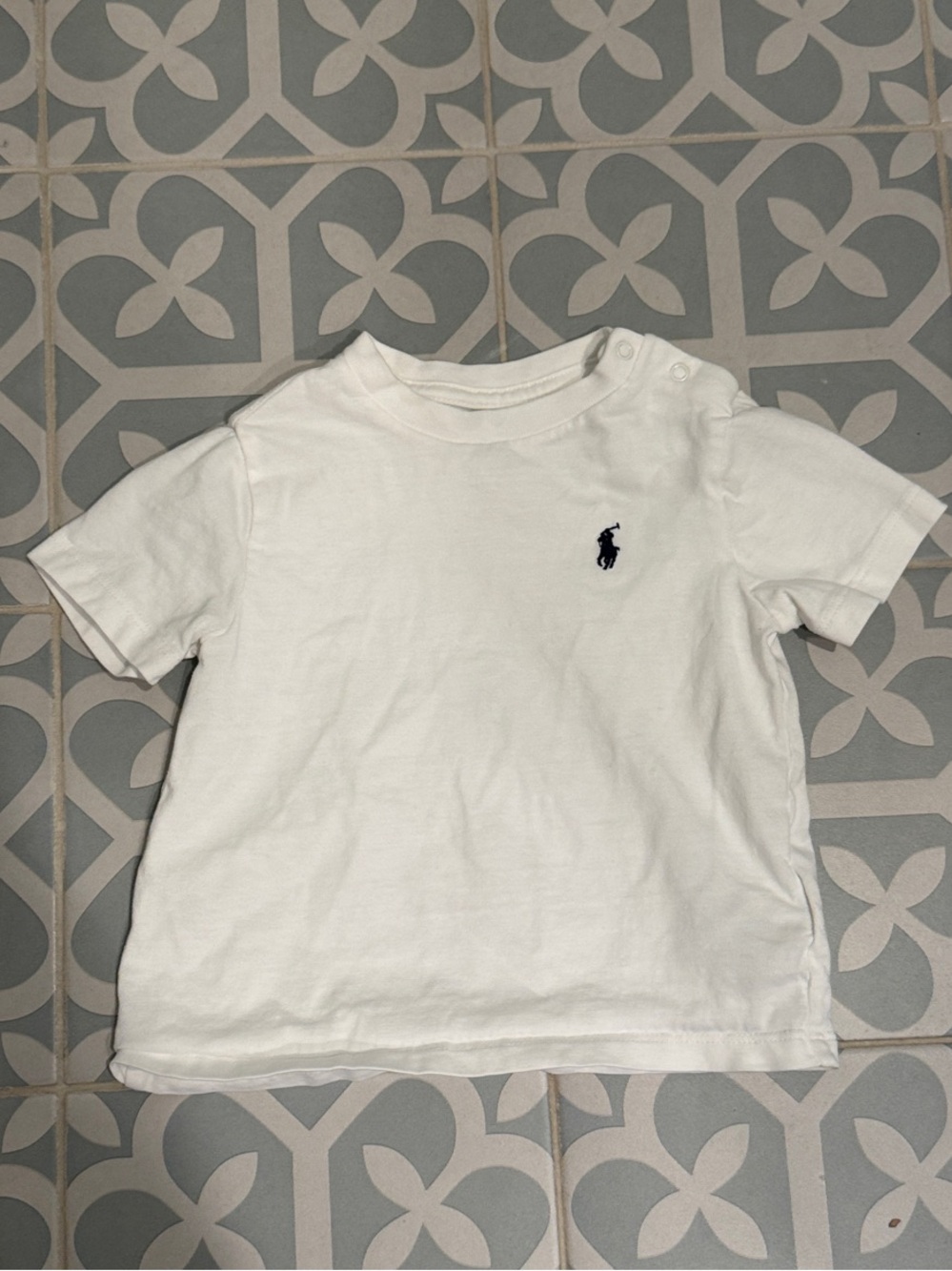 Ralph Lauren White Toddler Cotton Polo Tee with Navy Pony